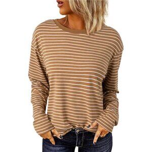 Women's Casual Striped Long Sleeve Tops Crew Neck Knit Basic T Shirts